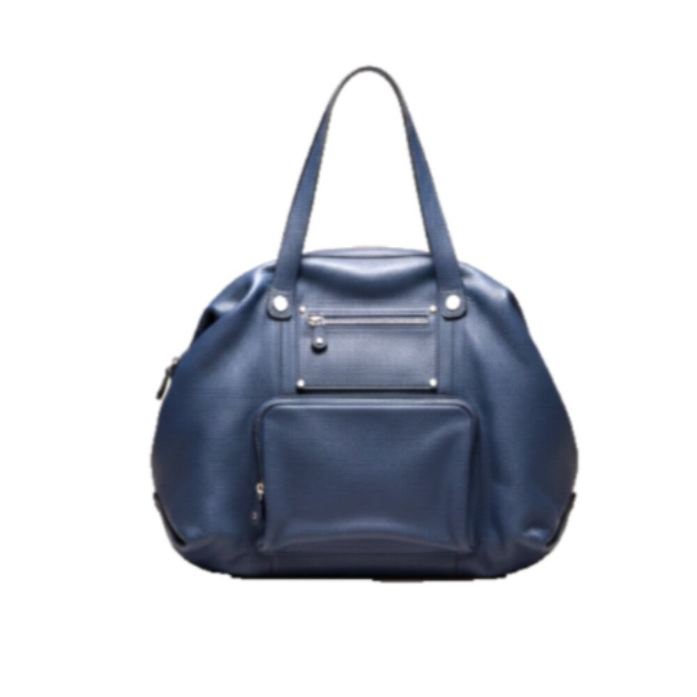 Bosca Blue Pebbled Leather Weekender Travel Tote Made in Italy Large Bag